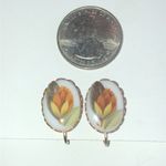 Vintage Gold Tone Floral Bud Flower Ceramic Clip On Earrings Photo 4