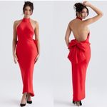 House Of CB NWOT  ILARIA backless halter bow maxi red dress L Photo 3