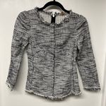 Rebecca Taylor  White Black Boucle Tweed Top 3/4 Sleeve Fringe Career Size 2 XS Photo 0