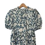 Ulla Johnson  Dahlia Dress Blue Batik Short Puff Sleeves Crew Neck Silk Lurex 2 Photo 4