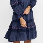 Johnny Was Reina Midi Dress Womens Large Linen-Blend Blue Embroidered Photo 0