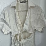 ZARA  Short Linen Blend Dress With Cut-Out Oyster White 4661/145 size XS Photo 3