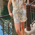 Tanya Taylor Blue Floral Cotton Zip Up Front Skye Mini Romper Size Medium Photo 0