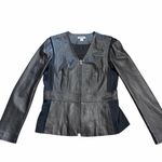 DKNY  Lamb Leather Jacket Women’s 10 Black Panel V-Neck Full Zip City Chic Photo 12