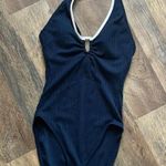 Nautica woven navy blue white trim tie one piece swimsuit size 8 Photo 0