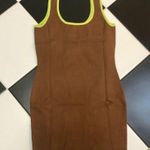 Another Girl NWT Bodycon Dress Stretchy Knit Chocolate Brown Neon Contrast sz L Photo 5