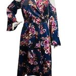 Lucky Brand Medium Floral Contemporary Cold Shoulder High Neck Tie MIDI Dress Photo 1