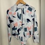 Women’s Geometric Long Sleeve Swimsuit one piece padding front zipper NWOT L White Size L Photo 0