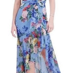 Eliza J  blue Floral Double Flutter Sleeve High-Low dress Photo 0