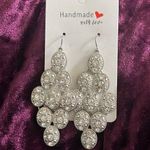 Silver with Faux Diamonds Long Dangle Formal Dress Earrings Photo 0