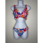 Cupshe ‎ Bikini Swimsuit Set Floral Print Orange Lace Up Back Womens Small S Photo 2