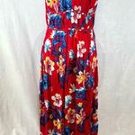 Japna Gorgeous red tropical print Grecian waist halter racerback maxi dress size large Photo 0
