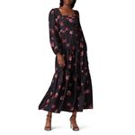Nicholas Black Floral Printed Silk Tiered Long Sleeve Maxi Dress Size 8 Photo 7