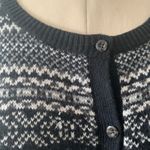 Eddie Bauer  Size XL Wool Cotton Blend Cardigan Fair Isle Stripe Scandi Black Photo 3