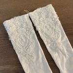New white stretch satin beaded mid elbow length gloves Photo 5