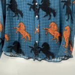 Jane and Delancey  Teal Horse Print Button Up Shirt Boho Western Long Sleeve Sz XL Photo 4