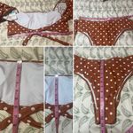 Marina West Brown White Polka Dot Two Piece Swimsuit Set Bikini Sleeve XL NWT Brown Photo 9