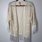 Magic Coastal Cowgirl Bohemian Cream Lace Fringe Sleeves Open Cardigan Kimono Shrug M Photo 0