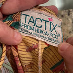 Vintage 1970s Huk A Poo Geometric Maxi Novelty Print Open Slit Dress XS Tan Size M Photo 8