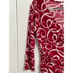 Y2K London Style Dress Size 8 Red Abstract Smocked Waist Faux Wrap Office Siren Photo 2
