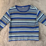 Talbots T by Striped Cotton Top Nautical Casual Long Sleeve Blue Black 1X Photo 0