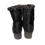 Aerosoles  Women's Sz 11 Suede Mid Calf Boots Black Wedge Faux Fur Lined Zip Back Photo 5