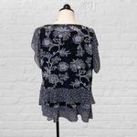 CAbi Women Hybrid Navy/Black/Blue Floral Blouse Ruffle Tier Flutter Sleeve #5355 Photo 1