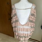 Free People  Womens County Fair Blouse Top Sheer Taupe Pink Banded Bottom Size L Photo 6