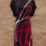 Vintage NUIT Black Red White Abstract Glitter Midi Dress Size M Photo 7