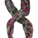 Oscar de la Renta Vintage Floral with Fringe Scarf Made in Japan Blue & Pink Photo 0