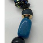 Coldwater Creek Necklace Black Graduated Bead Blue Gold Tone Rhinestones 36" Photo 2