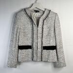 Tahari Size 6 Tweed Blazer Jacket White Black Fringe Stitch Detail V-Neck READ Photo 1