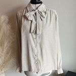 Vintage Gingham Bow Blouse White Size L Photo 0
