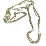 Vintage Gold Tone Multi Strand Chain Necklace Faux Pearls Estate Fold Over Clasp Photo 0