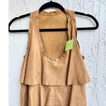 Goat Skin Leather Ruffle Scoop Neck Tiered Mini Dress Brown Women's Size Small Photo 2