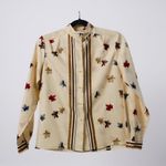 Vintage Womens Cream Leaf Print Button Up Blouse Shirt Long Sleeve Collar 7/8 Brown Size undefined Photo 0