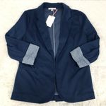 Skies Are Blue  Asa Knit Blazer Medium Navy Blue Open Front Office Career New Photo 1
