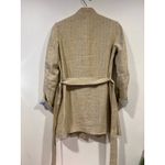 ZARA  Womens Cotton Linen Blend Striped Belted Blazer khaki Blue Small Photo 3