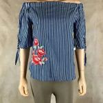 Kensie Blue Striped Off The Shoulder Top NWT MEDIUM Photo 7