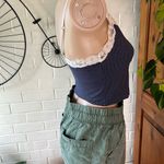 Aerie  blue with white polka dots lace neckline crop top size XS GUC Photo 1