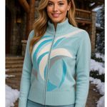 Vintage Basler Angora Wool Zip Cardigan Sweater Abstract Winter Autumn Artsy 80s Blue Size M Photo 1