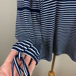 Fred David Top Womens XL Navy Striped Crochet Lace Long Tie Sleeve Scoop Neck Photo 3