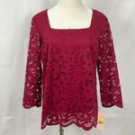 Nanette Lepore Burgundy Lace Blouse Top Shirt Sz Med NWT 3/4 Sleeve Lined Photo 1