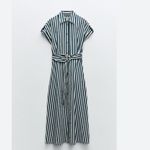 ZARA NWT STRIPED LINEN/COTTON BLEND MIDI SHIRTDRESS Bloggers Fave Photo 1