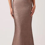 TERI JON BRONZE METALLIC JACQUARD PORTRAIT OFF SHOULDER GOWN 12 Brown Photo 0