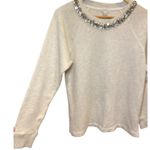 J.Crew  Rhinestone Jewel Neckline Holiday Heathered Cream Sweatshirt 100% Cotton Photo 5
