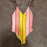 Aerie  Cheeky One-Piece Striped Swimsuit Bathing Suit Open Back Size XL NWT‎ Photo 6