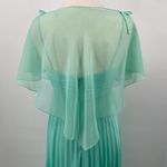 Vintage 70s Pleated Maxi Dress w Sheer Cape Mint Green Tie Spaghetti Strap Small Photo 7