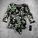 j.t.b. Floral Mesh Top L Black Green White V Photo 1