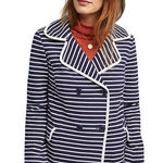 Anthropologie  Striped Peacoat Blazer Navy White Size XL Photo 0